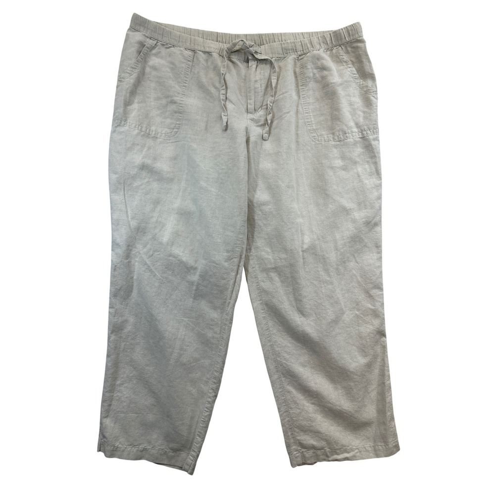 Liz Claiborne Pants Womens XXL‎ Beige Linen Blend Drawstring Waist Crop